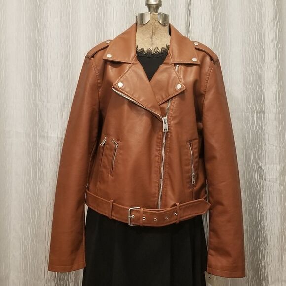 Levi’s Faux Moto Leather Jacket new with tags from Nordstrom XL Camel brown - Picture 2 of 13